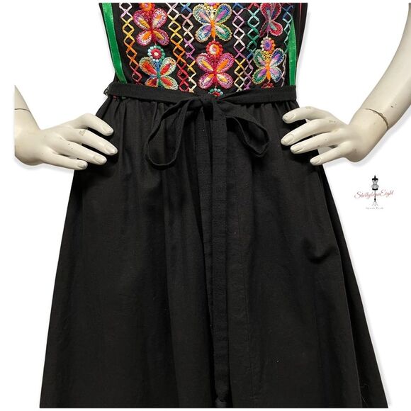 VINTAGE 70s 80s Embroidered BUTTERFLIES Folk Art Peasant Sun Dress Boho 8 10 M - Picture 8 of 16